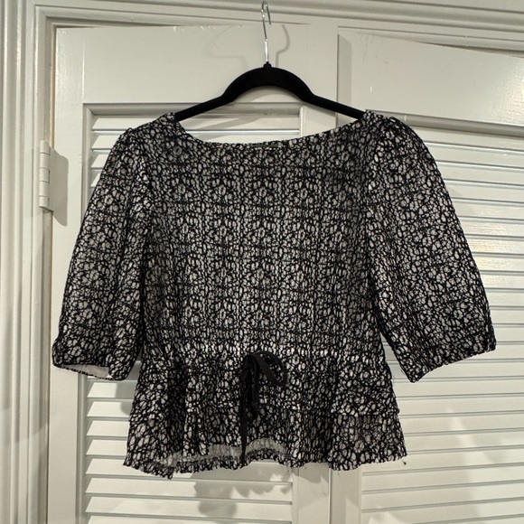 Maude Tops - Maude Black and White Patterned Peplum Style Blouse